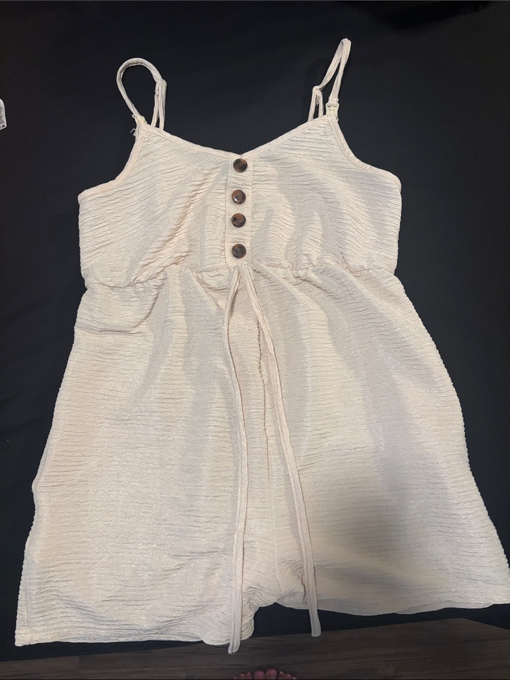 Girls' Cream Button-Front Sundress with Adjustable Straps